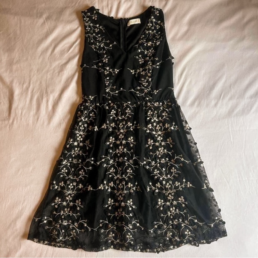 Altar’d State Black & Gold Floral Lace Dress – Size Small